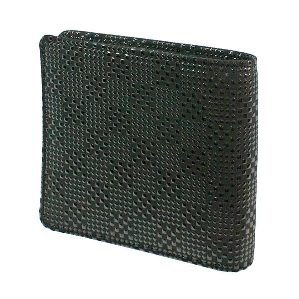 印伝 甲州印伝 印傳屋 上原勇七 財布 二つ折り財布 印伝財布 2003 変わり市松小 黒地×黒漆 鹿革 本革 レザー 和柄 ブランド YM01