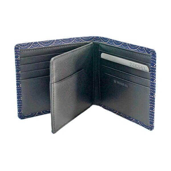 印伝 甲州印伝 印傳屋 上原勇七 財布 二つ折り財布 2009 青海波 紺地×白漆 鹿革 本革 レザー キャッシュレス 和柄 ブランド 冬物 冬ギフト クリスマス 贈り物 YM01 印傳屋（INDEN-YA） 印伝 甲州印伝 上原勇七 財布 二つ折り財布 2009