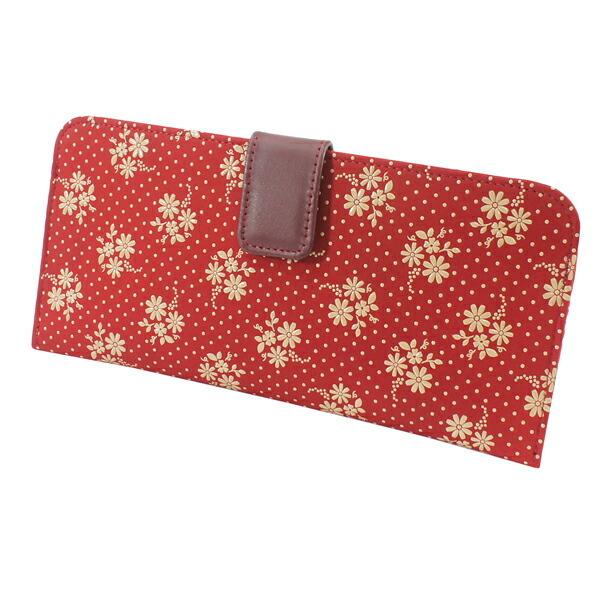 印伝 甲州印伝 印傳屋 上原勇七 財布 長財布 2107 コスモス 秋桜 赤地×白漆 鹿革 本革 レザー 薄い スリム 花柄 ブランド 冬物 冬ギフト クリスマス 贈り物 YM01 印傳屋（INDEN-YA） 印伝 甲州印伝 上原勇七 財布 長財布 印伝財布