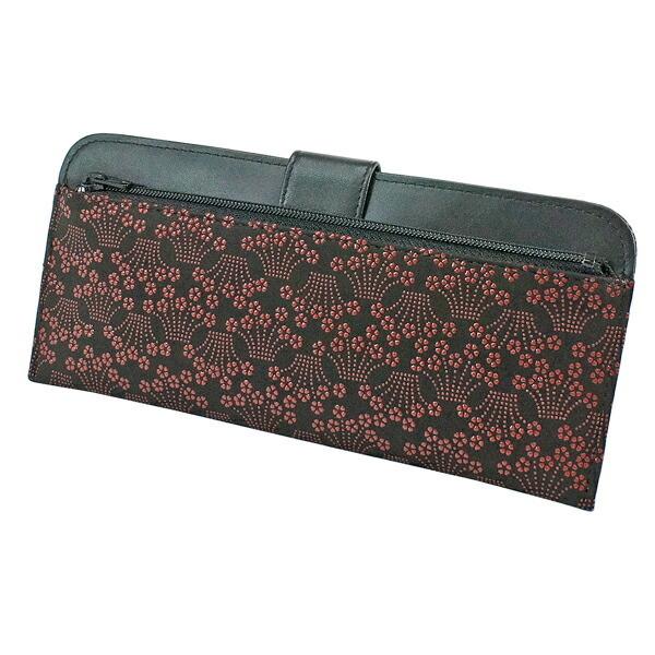 印伝 甲州印伝 印傳屋 上原勇七 財布 長財布 印伝財布 薄型財布 2107 小桜菖蒲 黒地×赤漆 鹿革 本革 レザー 薄い スリム 和柄 ブランド YM01