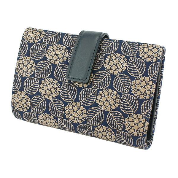 印伝 甲州印伝 印傳屋 上原勇七 財布 二つ折り財布 印伝財布 2213 あじさい 紫陽花 紺地×白漆 鹿革 本革 レザー 花柄 ブランド YM02