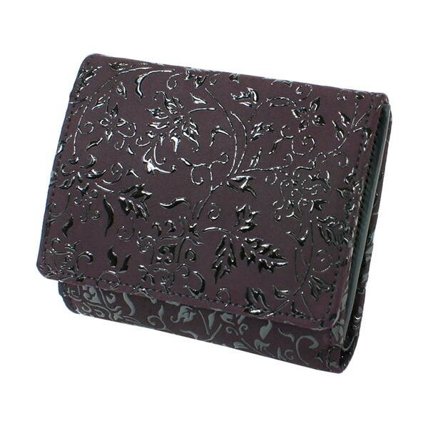 印伝 甲州印伝 印傳屋 上原勇七 財布 二つ折り財布 印伝財布 2215 花唐草 紫地×黒漆 鹿革 本革 レザー 和柄 ブランド YM02