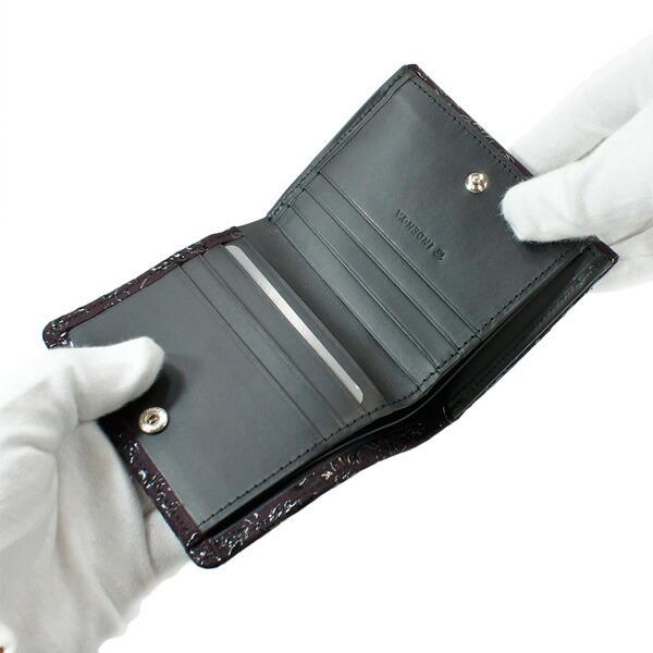 印伝 甲州印伝 印傳屋 上原勇七 財布 二つ折り財布 2215 花唐草 紫地×黒漆 鹿革 本革 レザー 和柄 ブランド 冬物 冬ギフト クリスマス 贈り物 YM02 印傳屋（INDEN-YA） 印伝 甲州印伝 上原勇七 財布 二つ折り財布 印伝