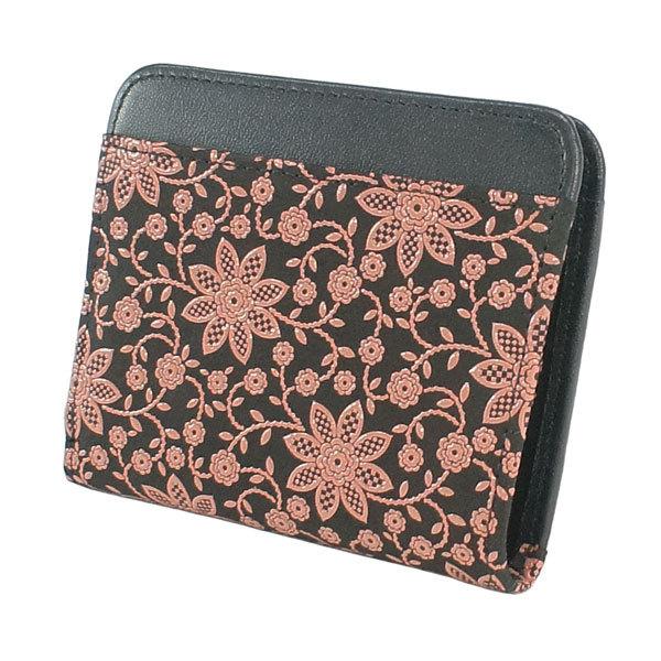 印伝 甲州印伝 印傳屋 上原勇七 財布 二つ折り財布 2219 クレマチス 黒地×ピンク漆 鹿革 本革 レザー 花柄 ブランド 冬物 冬ギフト クリスマス 贈り物 YM02 印傳屋（INDEN-YA） 印伝 甲州印伝 上原勇七 財布 二つ折り財布 印伝