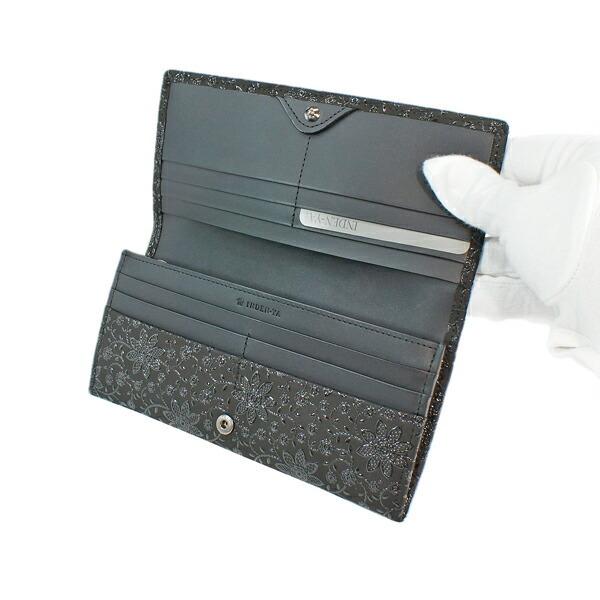 印伝 甲州印伝 印傳屋 上原勇七 財布 長財布 束入れ 2308 クレマチス 黒地×黒漆 鹿革 本革 レザー 花柄 ブランド 冬物 冬ギフト クリスマス 贈り物 YM01 印傳屋（INDEN-YA） 印伝 甲州印伝 上原勇七 財布 長財布 印伝財布 束