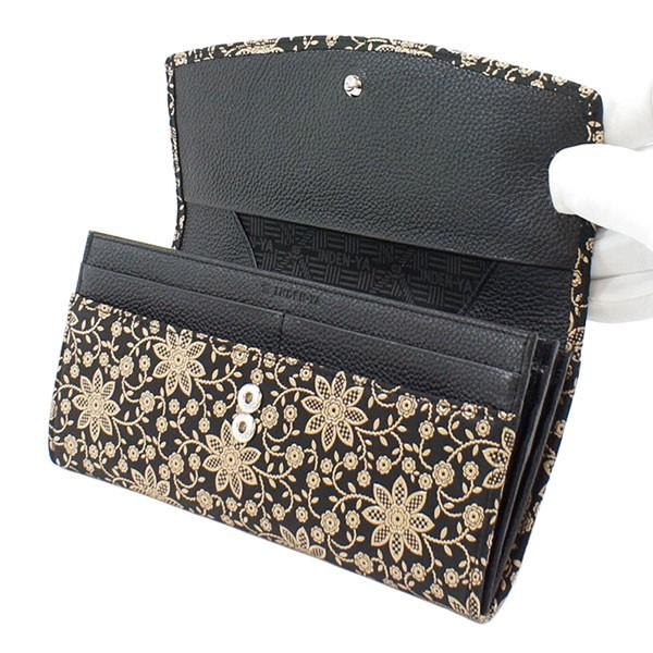 印伝 甲州印伝 印傳屋 上原勇七 財布 長財布 束入れ 2314 クレマチス 黒地×黒漆 鹿革 本革 レザー 花柄 ブランド 冬物 冬ギフト クリスマス 贈り物 YM02 印傳屋（INDEN-YA） 印伝 甲州印伝 上原勇七 財布 長財布 印伝財布 束