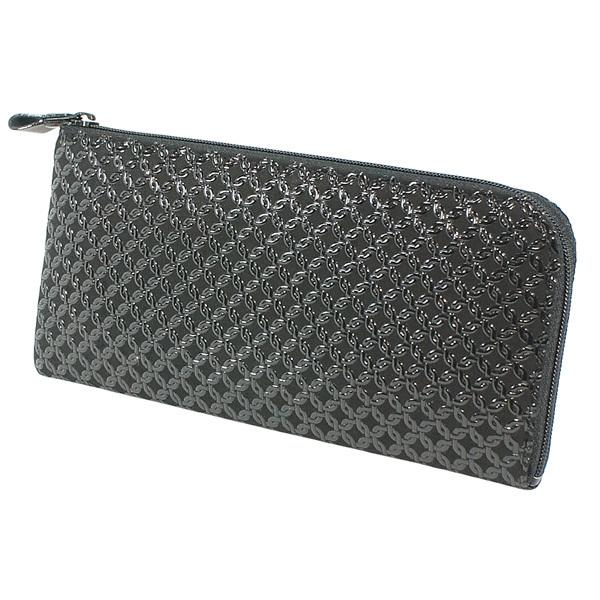 印伝 甲州印伝 印傳屋 上原勇七 財布 長財布 束入れ 2315 輪繋ぎ小 黒地×黒漆 鹿革 本革 レザー 和柄 ブランド 冬物 冬ギフト クリスマス 贈り物 YM01 印傳屋（INDEN-YA） 印伝 甲州印伝 上原勇七 財布 長財布 印伝財布 束