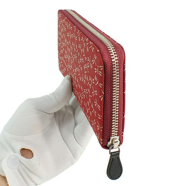 印伝 甲州印伝 印傳屋 上原勇七 財布 長財布 束入れ 2317 とんぼ 赤地×白漆 鹿革 本革 レザー 和柄 ブランド 冬物 冬ギフト クリスマス 贈り物 YM01 印傳屋（INDEN-YA） 印伝 甲州印伝 上原勇七 財布 長財布 印伝財布 束