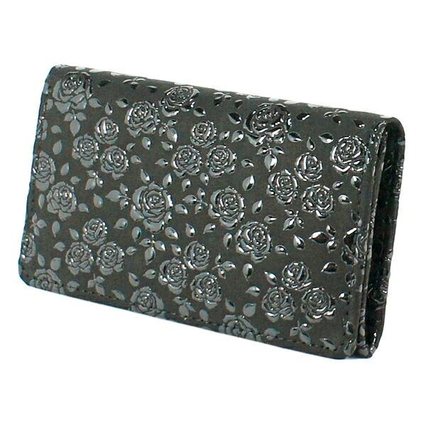 時間指定不可 印伝 甲州印伝 印傳屋 上原勇七 名刺入れ 名詞入れ 2501 ローズ小 Ym01 花柄 鹿革 レザー 本革 黒地 黒漆 ブランド