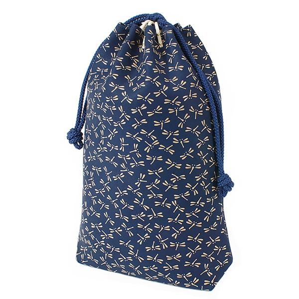 印伝 甲州印伝 印傳屋 上原勇七 合切袋 巾着 3005 とんぼ 紺地×白漆 鹿革 本革 レザー マチ付き 和柄 ブランド 冬物 冬ギフト クリスマス 贈り物 YM02 印傳屋（INDEN-YA） 印伝 甲州印伝 上原勇七 合切袋 巾着 3005 とんぼ