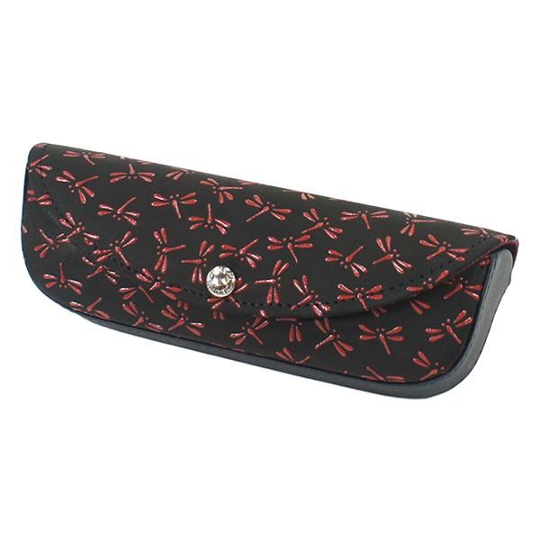 トンボ柄 赤 メガネケース 印伝新品 鹿革漆の模様