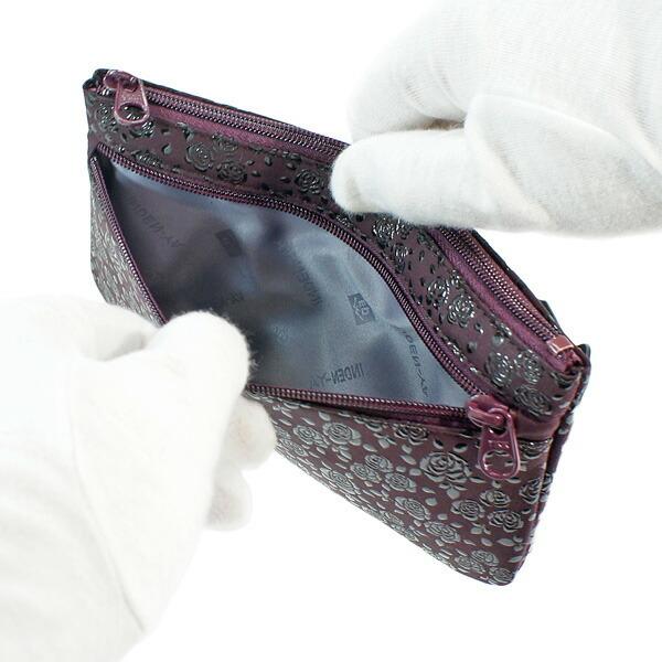 印伝 甲州印伝 印傳屋 上原勇七 ポーチ 通帳入れ 薄型 4407 花唐草 紫