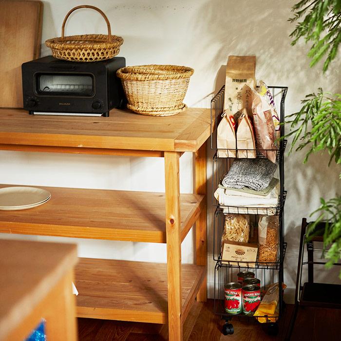 スチールワイヤーバスケットワゴン4段 キャスター付き スタッキング