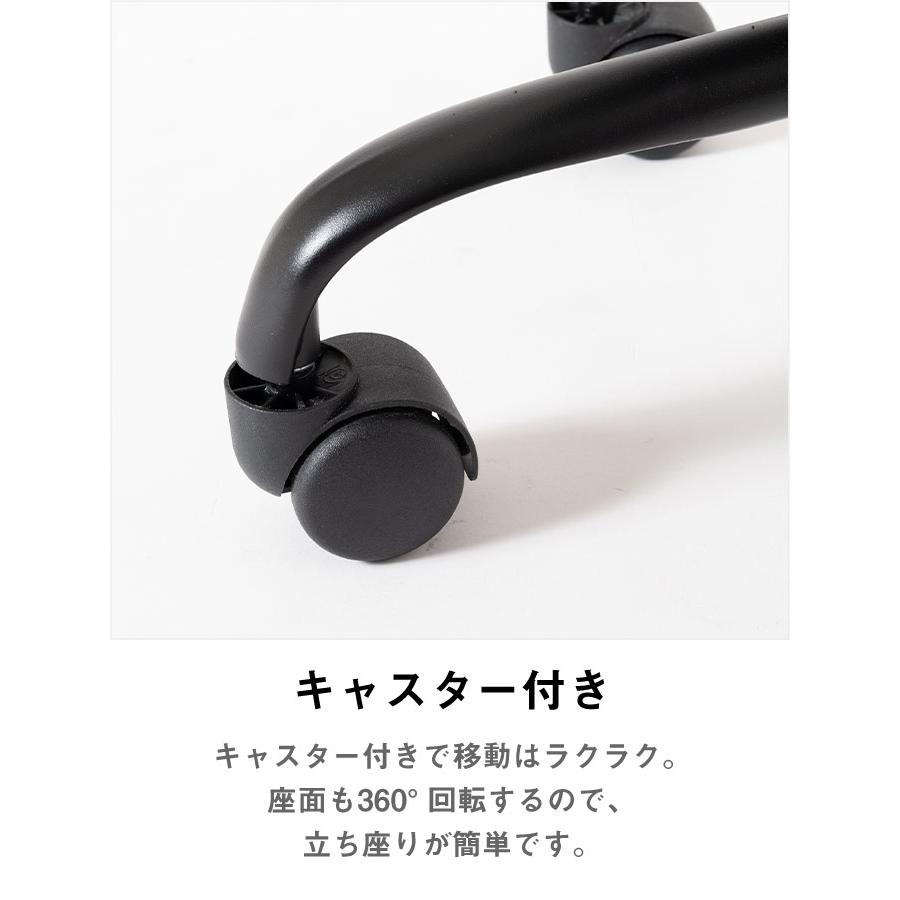 黒　布製　円形椅子　ヴィンテージ 丸型昇降スツール キャスター付き 360°回転椅子 布張り×ヴィンテージ風