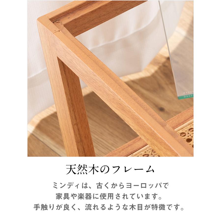 アンティーク風 サイドテーブル ガラス 木製 2段 高さ50cm スリム 無垢 