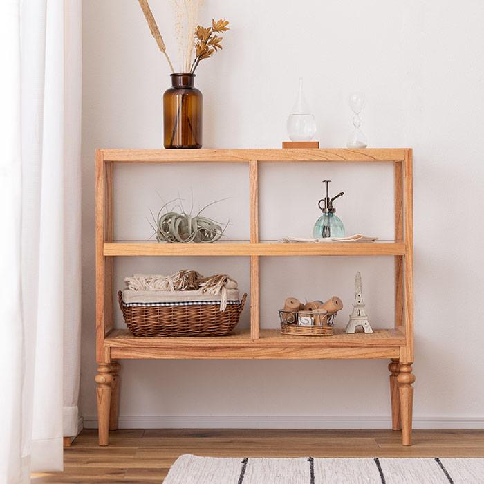 アンティーク風 シェルフ 木製 3段 幅80cm 高さ75cm ガラス 無垢