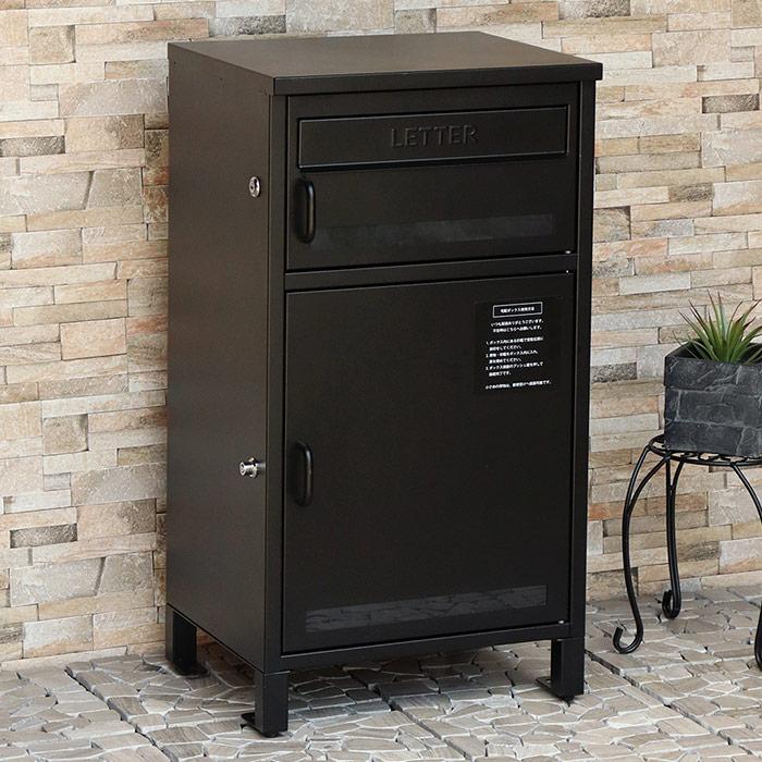 ポスト 置き型 宅配ボックス付き スタンドポストおしゃれ 一戸建て用【ブラック】 r0v71-01.jpg