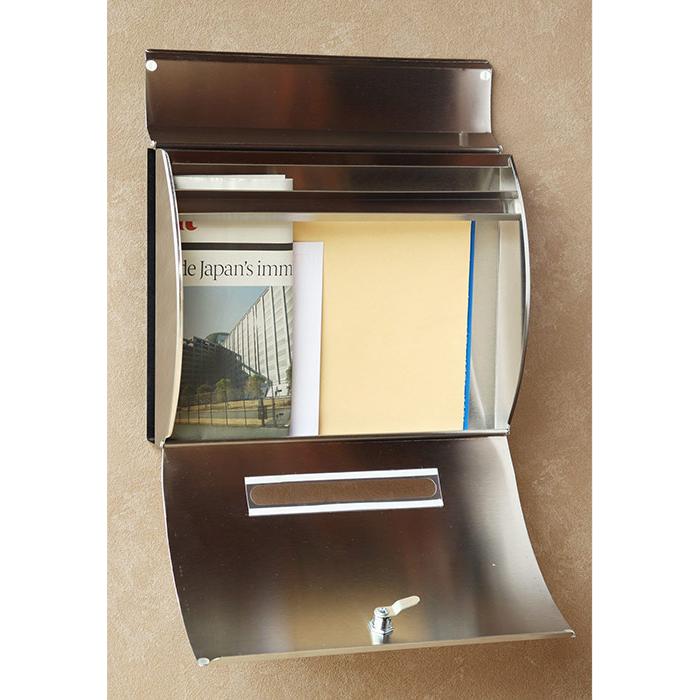 ステンレス製壁掛けポスト 郵便ポスト 確認窓付き 鍵付き A4サイズ