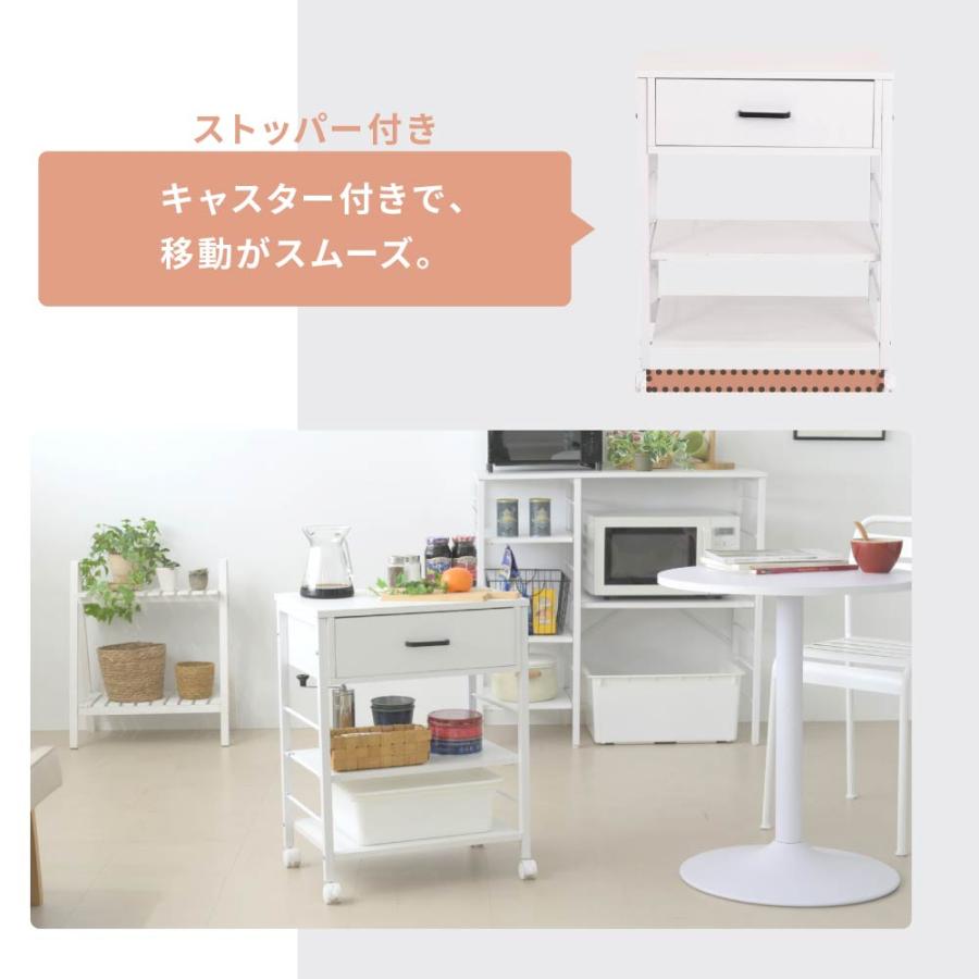 キッチンワゴン キャスター付き スリム 作業台 幅50 奥行35 高さ65 炊飯器 トースター 食器 収納 引き出し 付き コンパクト ラック 2段 3段 木製_10