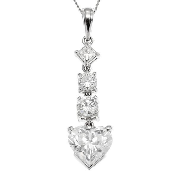 プラチナ ハートモチーフ ダイヤモンド ネックレス 40cm D2.024ct D/SI 