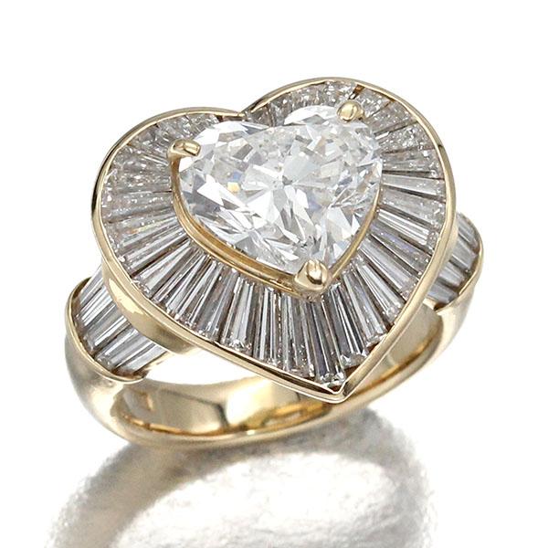 K18YG/プラチナ ハートモチーフ ダイヤモンド リング 10号 D3.001ct