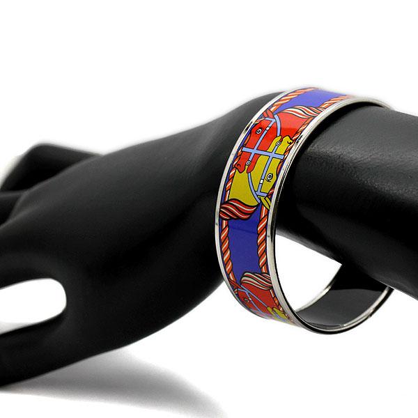 ☆美品☆HERMES エルメス　エマイユGM　バングル / 馬＆ロープ柄 HERMES（エルメス） エマイユGM 馬 バングル メタル 七宝 アクセサリー