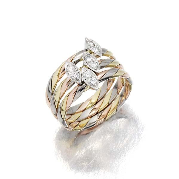 木内賢治 K18PG/YG/プラチナ ダイヤモンド 3連 リング 12号 D0.30ct  