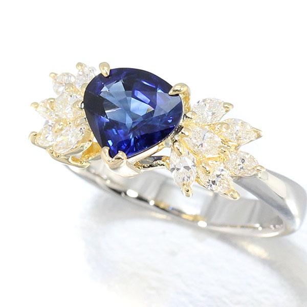 K18YG 750 18金/Pt900 サファイア ダイヤモンド リング 15号 S1.52ct D0.72ct 6.4g レディース 中古_1