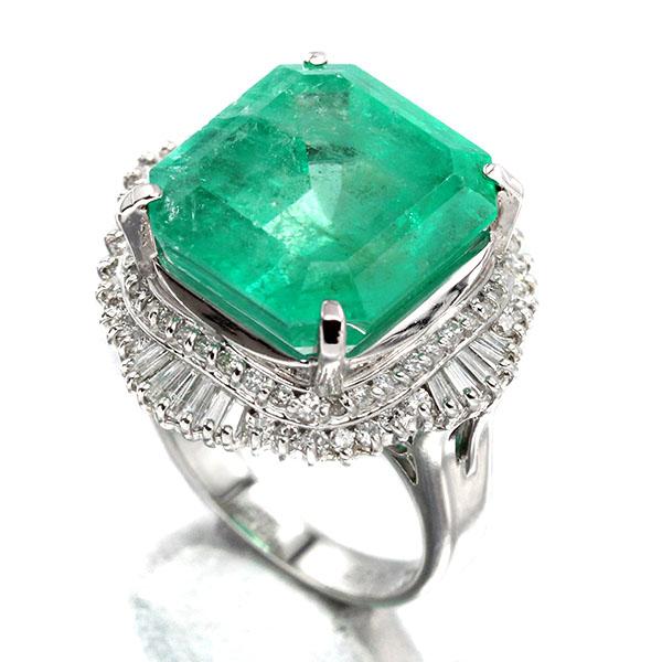 プラチナ エメラルド ダイヤモンド リング 11号 E14.32ct D1.00ct 
