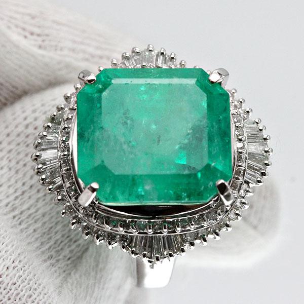 プラチナ エメラルド ダイヤモンド リング 11号 E14.32ct D1