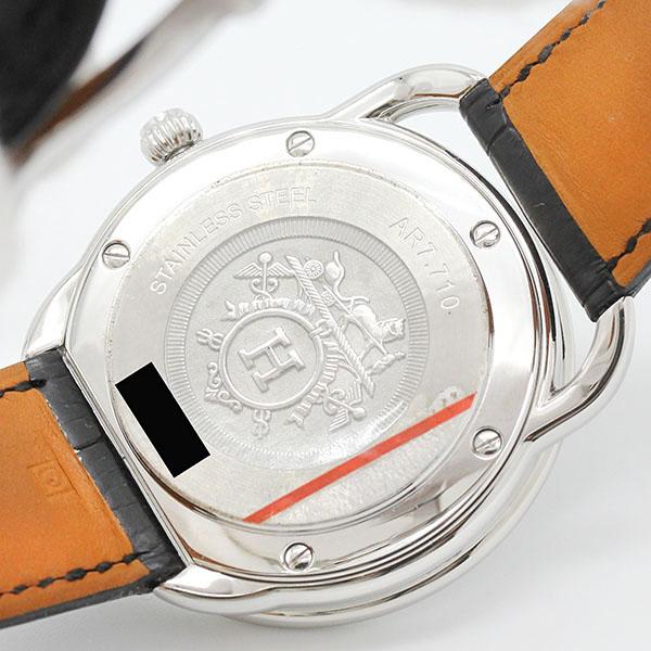 Arceau エルメス HERMES アルソー AR7.710 グレー文字盤 SS/レザー