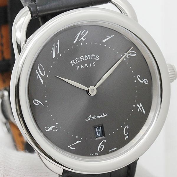Arceau エルメス HERMES アルソー AR7.710 グレー文字盤 SS レザー