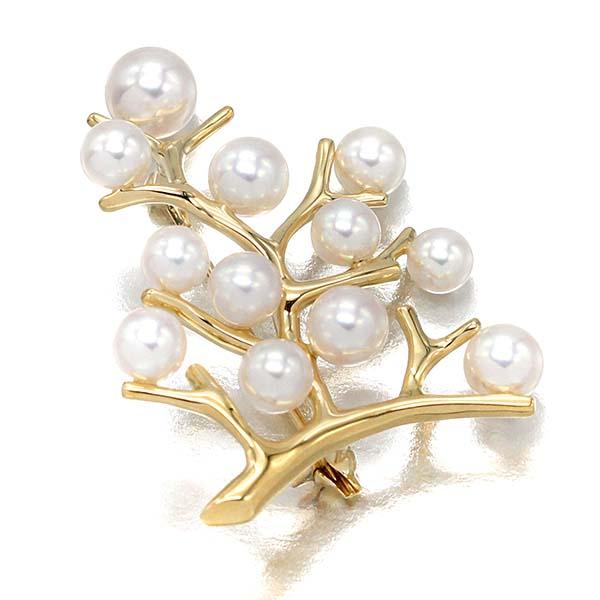ミキモト MIKIMOTO 幸福の木モチーフ パール K18YG ブローチ 5mm〜7mm