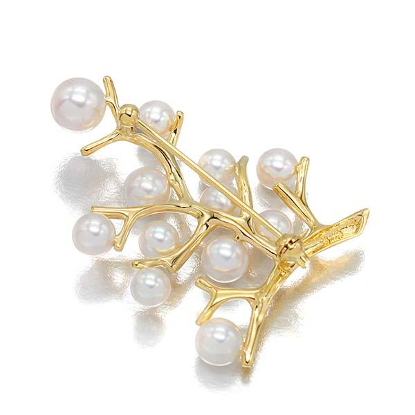 ミキモト MIKIMOTO 幸福の木モチーフ パール K18YG ブローチ 5mm〜7mm