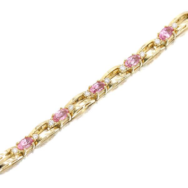 K18YG ピンクトルマリン ダイヤモンド ブレスレット 17.5cm T1.24ct D0
