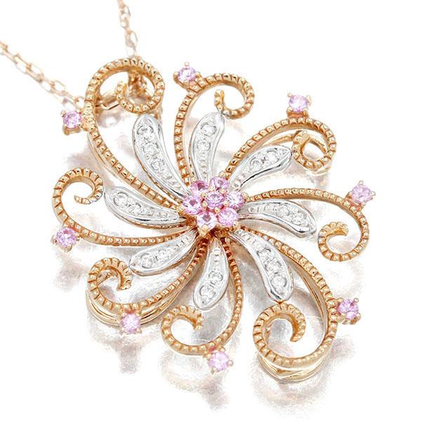 K18WG/K18PG フラワーモチーフ ピンクサファイア ダイヤモンド  