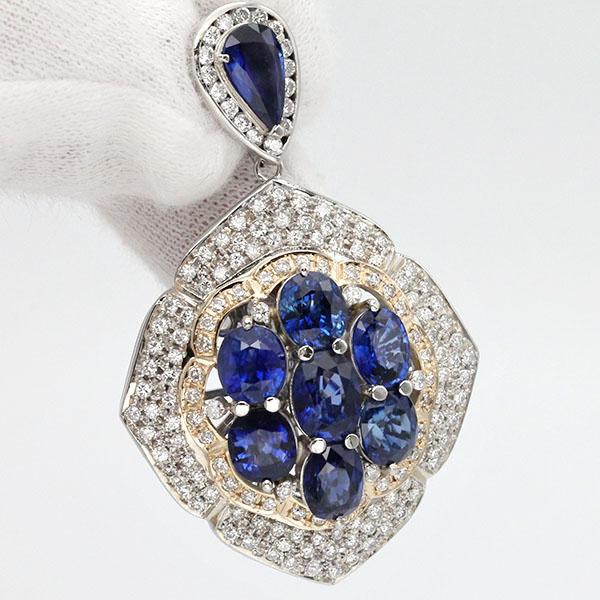 プラチナ K18YG サファイア ダイヤモンド ペンダントトップ S11.54ct