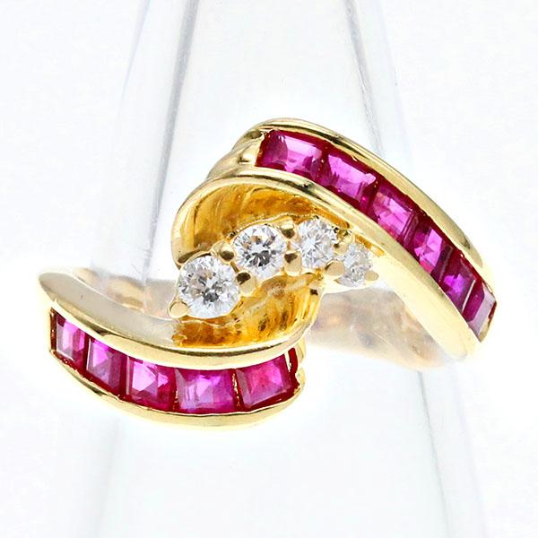 K18YG ルビー ダイヤモンド リング 12号 R1.30ct D0.22ct イエローゴールド750 指輪 ジュエリー 宝石 レディース 女性 誕生石 7月_1