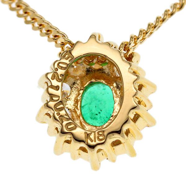 K18YG エメラルド ダイヤモンド ネックレス 47cm/50cm E0.21ct D0.20ct