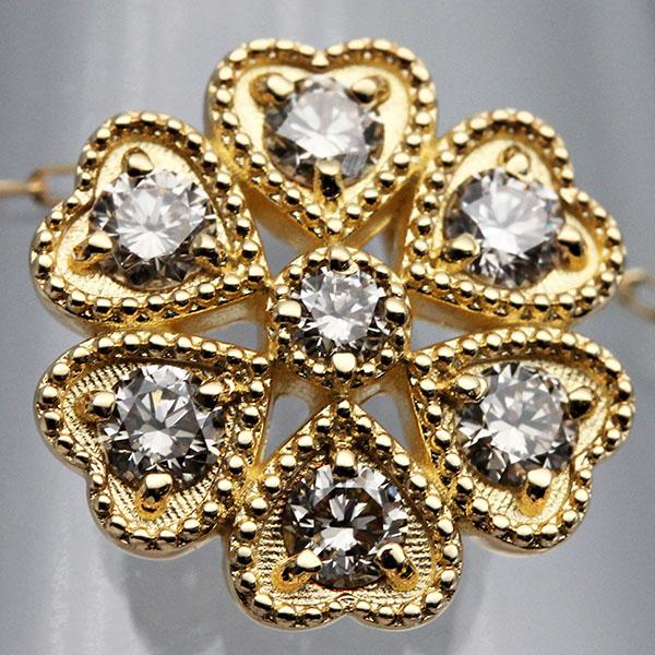 K18YG フラワーモチーフ ダイヤモンド ネックレス 44.5cm D0.30ct 宝石