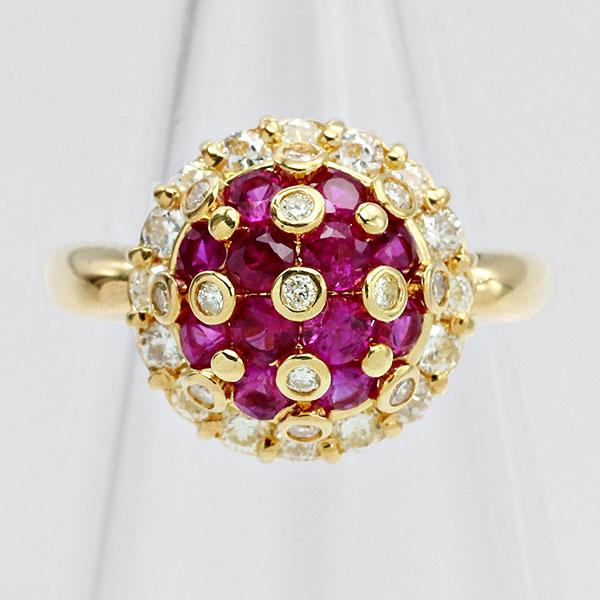 K18YG ルビー ダイヤモンド リング 12号 R1.10ct D0.74ct イエロー