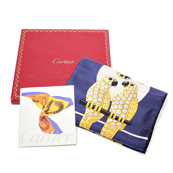 Cartier（カルティエ） バードモチーフ 鳥柄 スカーフ シルク100％ 絹