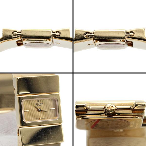 【美品】HERMES　腕時計　バングル時計 HERMES エルメス ロケ バングル ウォッチ ゴールド ブラック レザー