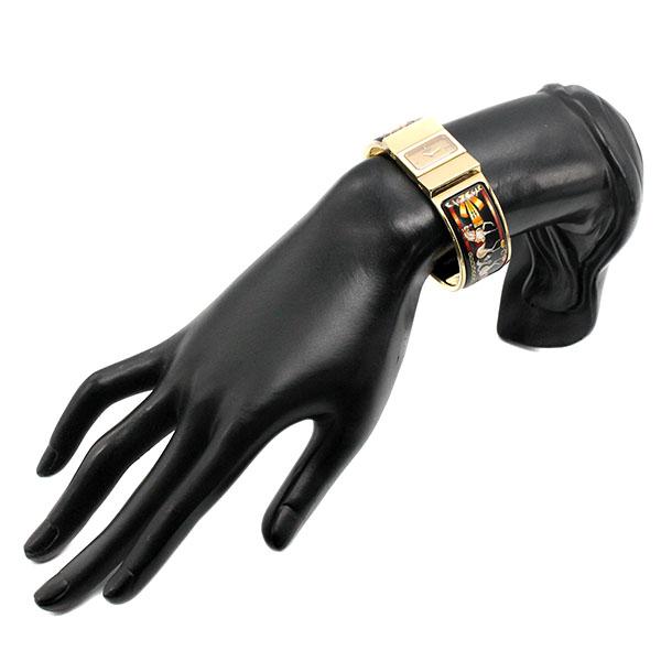 【美品】HERMES　腕時計　バングル時計 HERMES エルメス ロケ バングル ウォッチ ゴールド ブラック レザー