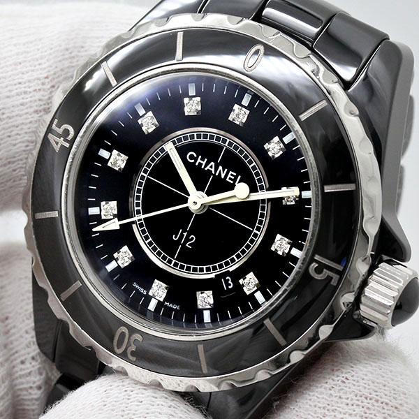 ※Cotty※シャネルj12 ☆h1625ブラックダイヤ シャネル J12 33MM H1625 ブラックラッカー/ダイヤモンド レディース
