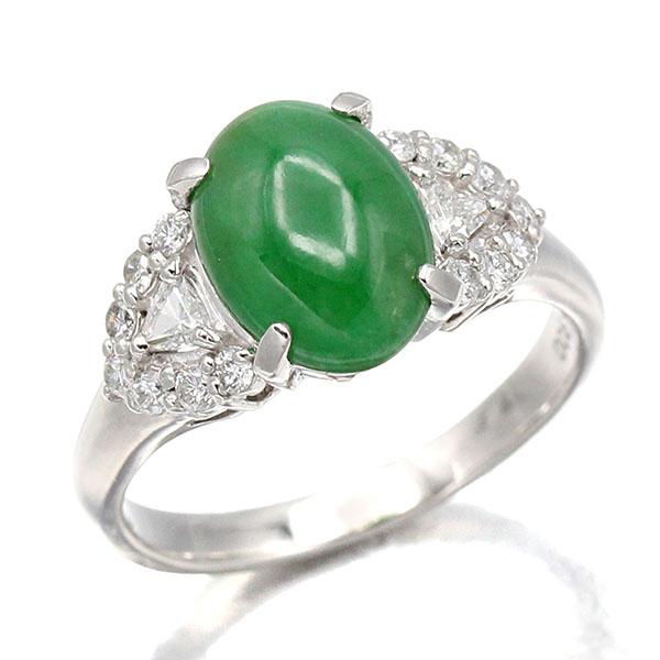 プラチナ ヒスイ ダイヤモンド リング 14号 J2.92ct D0.36ct Pt900