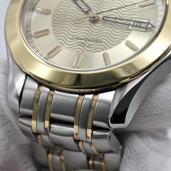 希少 文字盤意匠 オメガ シーマスター クォーツ ゴールド文字盤 デイト SEAMASTER オメガ OMEGA シーマスター 120m ゴールド文字盤 SS/YG