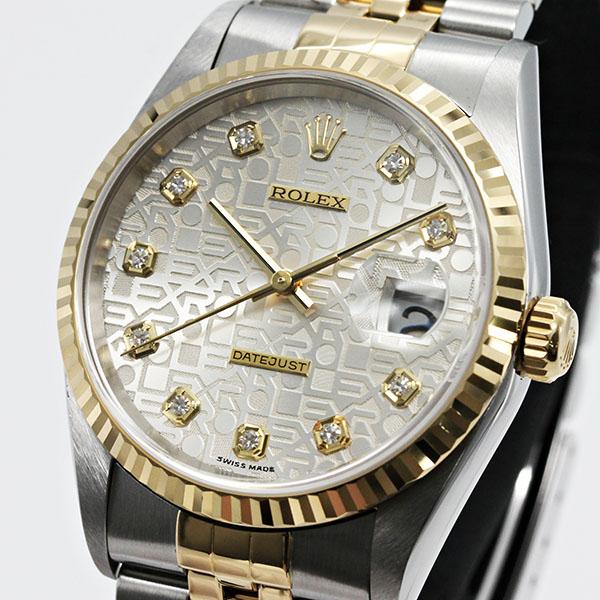 デイトジャスト ロレックス ROLEX 16233G 10Pダイヤ シルバー 彫り 