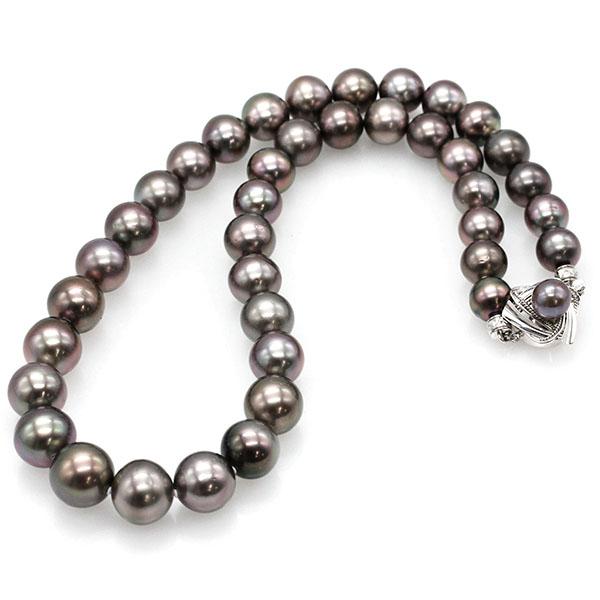 K14WG ブラックパール ネックレス 48cm P13.9mm珠 ホワイトゴールド 黒