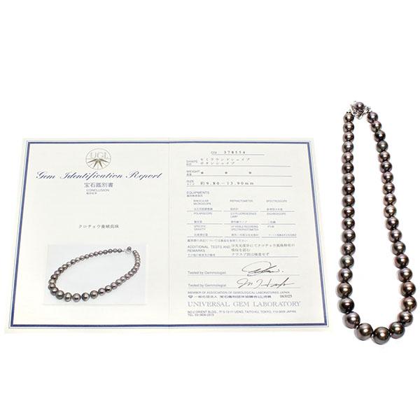 K14WG ブラックパール ネックレス 48cm P13.9mm珠 ホワイトゴールド 黒
